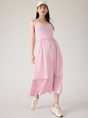 Athleta | Elation V-Neck Hybrid Midi Dress - Begonia Pink, Size L